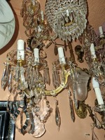 2 old renovated 3-pronged crystal wall arm