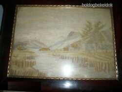 Antique needle tapestry landscape in a wide convex frame - 40 x 30 - art&decoration