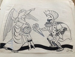 Gáspár Antal's original caricature drawing of the free mouth. For sheet, 21 x 14 cm