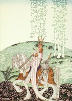 Northern folktale art nouveau illustration reprint print 1914 kay nielsen the prince and the girl on horseback