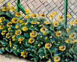 A kerítés mentén - olajfestmény - 40 x 50 cm