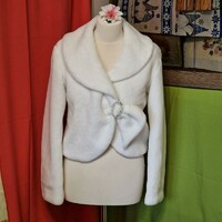 About M Snow White Color Bridal Fur Bolero, Casual Little Jacket, Blazer With Rhinestone Clasp