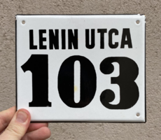 Lenin utca 103 - házszámtábla (zománctábla, zománc tábla)