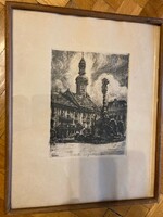 2 Etchings depicting sopron with a picture frame; 1 social photo, authentic photomontage, with picture frame