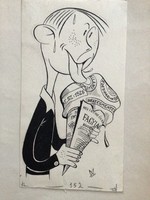 András Magay's original caricature drawing of the free mouth. Sheet 21 x 11.5 cm