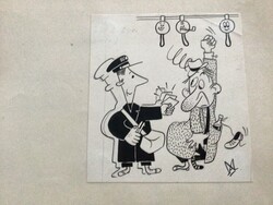 András Magay's original caricature drawing of the free mouth. Sheet 11.5 x 11 cm