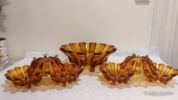 Art deco-style, amber-colored, beautiful compote and salad glass set.