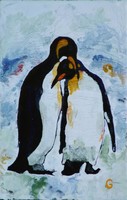Fire enamel, title: penguins, on copper plate, size: 18 cm. X 12 cm.