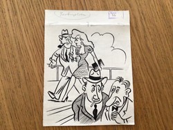 György Varna's original caricature drawing of the free mouth. For sheet 20.5 x 15.5 cm