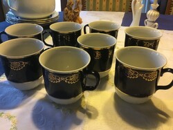 Baranovka tea and cocoa cups, 8 pcs., cobalt, gold pattern