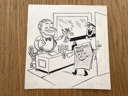 György Varna's original caricature drawing of the free mouth. For sheet 16.5 x 17.5 cm