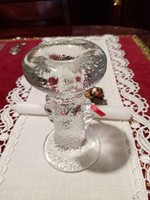 Skandináv / svéd Pukeberg jégüveg gyertyatartó gyertyával és szegfűszeg koszorúval
