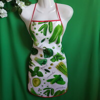 New, custom-made cotton kitchen apron with a vegetable pattern
