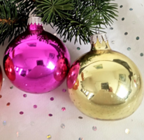 Soproni üveg színes gömb karácsonyfa dísz 2db együtt 6.5-7cm