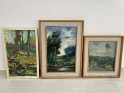 3 festmény egyben Holler László Mráz János tájkép erdőbelső kép
