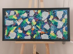 Beautiful abstract painting by Papp elf with frame 44x89 cm