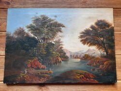 Antik tájkép, festmény, 41,5 x 60,5 cm