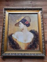 Burghardt Bélaváry Rezső női portré festmény, 69 x 56 cm