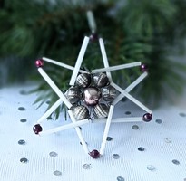 Old tapestry glass Christmas tree ornament star 6+3cm