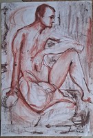 XX. Size: male nude. Red chalk paper. Size: 40x50 cm.