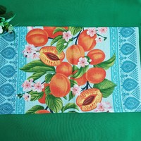 New, custom-made peach-patterned cotton kitchen towel, tea towel