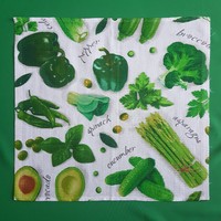 Új, egyedi készítésű, nagyméretű zöldség mintás pamut konyharuha, törlőkendő