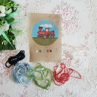 Unstitched mini tapestry for beginners with yarn 8cm - locomotive, train