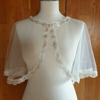 New, custom-made ecru wedding cape with lace edge, short cloak