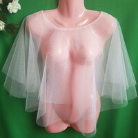 New, custom-made double-layer snow-white bridal tulle cape, short gown