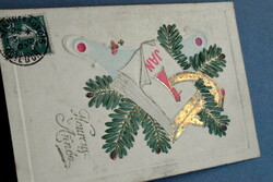 Antik dombornyomott Újévi üdvözlő képeslap