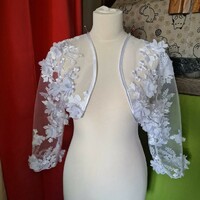 New, custom-made, approx. 2-3Xl, 3d floral, lace, embroidered snow white bridal bolero