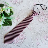 New brown and white striped satin tie for children