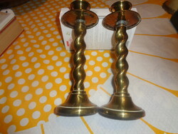 Csavart törzsű réz gyertyatartó pár  ,  8 x 21 cm