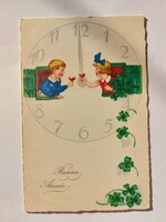 Old New Year's card postcard midnight toast children shamrock