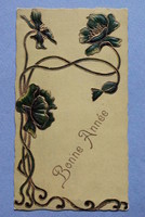 Antik szecessziós dombornyomott Újévi  üdvözlő kártya , nem képeslap  7,8x14cm