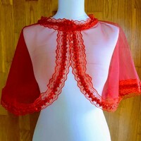 New, custom-made red wedding cape with lace edge, short cloak