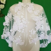 New Custom Made 3D Floral Lace Embroidered Snow White Bridal Cape Short Cloak