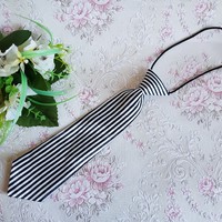 New black and white striped satin tie for children