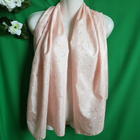 New, custom-made peach pink embroidered satin scarf, shawl, shawl, stole - 75x145cm
