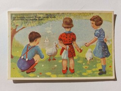 Régi képeslap levelezőlap gyerekek kacsák