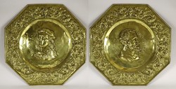 1P828 large-scale michelangelo - raffaello copper wall plate pair 59 cm