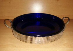 Blue glass bowl in metal holder - dia. 20 cm (6p)