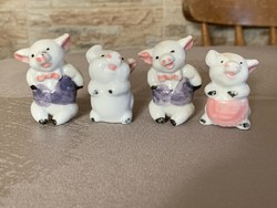Mini porcelain pig 4 piggies, mascot, lucky charm