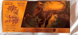 Velociraptor - színes, aranyozott, plasztik lap.