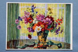 Régi virág csendélet művész festmény    képeslap