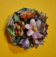 Antik, szecessziós, 1943-as, jelzett, eredeti Herendi porcelán asztalközép, virágos tál