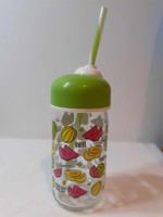 Glass renga with lemonade straw lid with fruit pattern