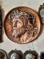 Antik  jelzett kerámia Jézus Krisztus relief,  fali dombormű,  Alkudható