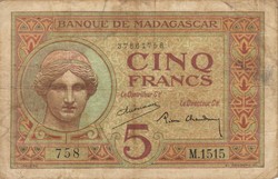 5 francs 1937 Madagaszkár 2.