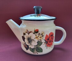 Régi zománcos zománcozott kávé tea kiöntő kanna virág mintával